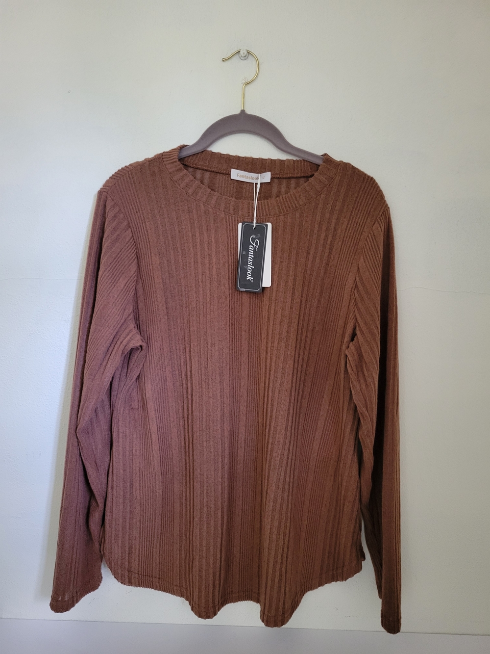 Ribbed Long-Sleeve Sweater in Dusty Brown